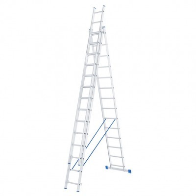 Лестница трехсекционная, алюминиевая РемоКолор Profi 14 ступеней (3.98м-9.51м)