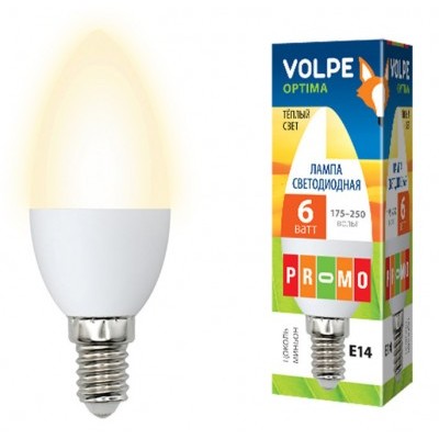 Лампа Volpe LED С37-6W/WW/2700/E14/FR/O свеча