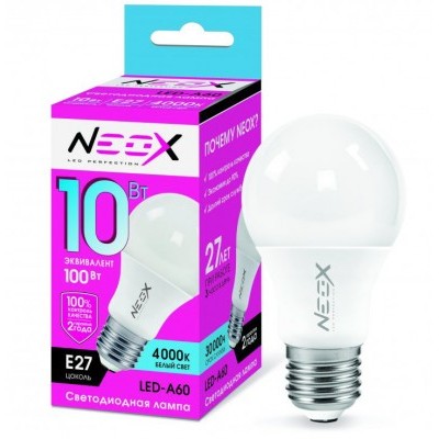 Лампа св/д  NEOX LED-A60 10Вт 230В Е27 4000К 800Лм