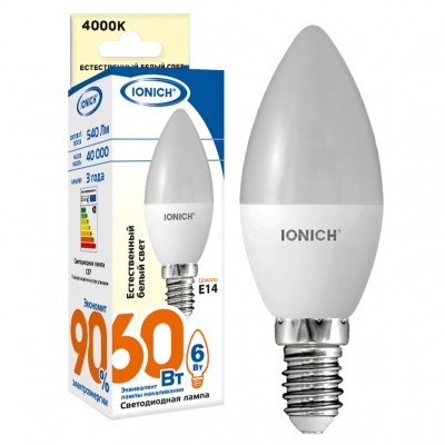 Лампа св/д IONICH свеча LED 6Вт Е14 4000К