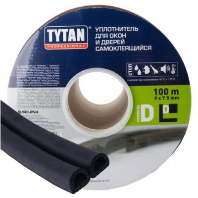 Уплотнитель TYTAN D-профиль 9*7.5мм 100м черный (двойной)