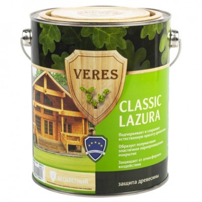 Декоративная пропитка для дерева Veres Classic Lazura №1 бесцветный 2.7л