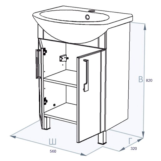 Тумба с раковиной тритон 60