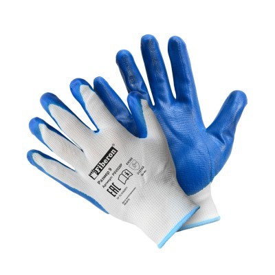 Перчатки Антискользящие Fiberon полиэстер, нитриловое покрытие 9(L) белый+синий