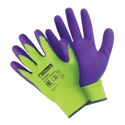 Перчатки Суперкомфортные, полиэстер, покрытие Sandy Latex, 9(L), салатовый+фиолетовый Fiberon