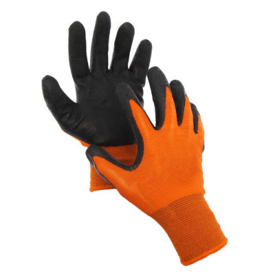 Перчатки оранжево-салатовые с черным обливом
