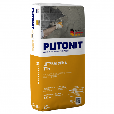 Штукатурка цементная с армирующими волокнами PLITONIT T1+  25кг