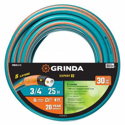 Шланг поливочный GRINDA EXPERT 5-и слойный, армиров. 30 атм 3/4*25м