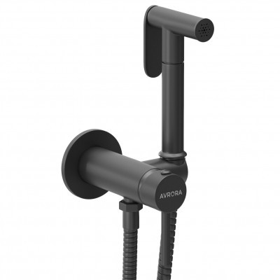 8001B Смеситель "Avrora" Soft черный Гигиенич душ