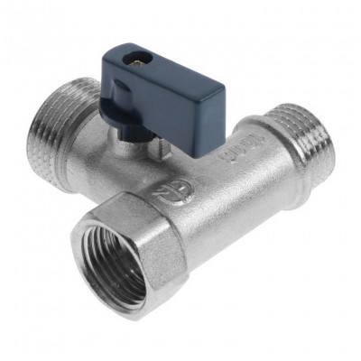 Кран 3-ходовой для стиральных машин 1/2-3/4-1/2 гайка-штуцер-штуцер