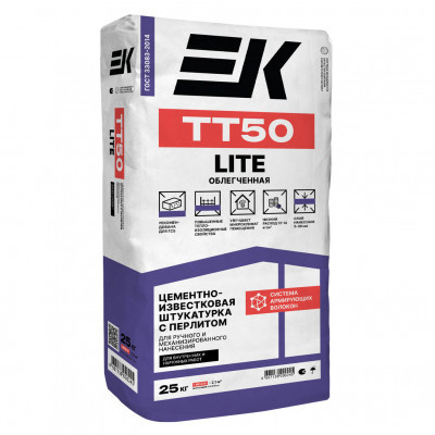 Штукатурка цементно-известковая с перлитом ЕК ТТ50 Облегченная 25кг