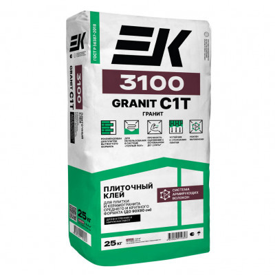 Клей для плитки и керамогранита вытянутого формата ЕК 3100 ГРАНИТ 25кг