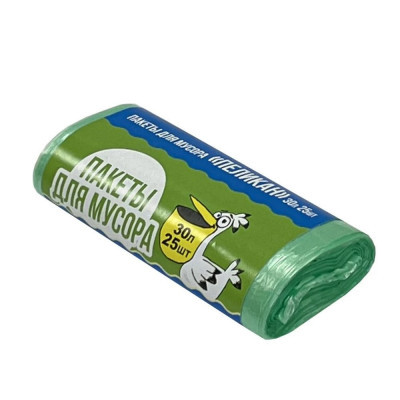 Пакеты для мусора 30л зеленые 25шт Пеликан