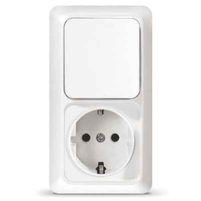 Блок Олимп Выкл. 1кл+Роз. с/з о/у верт. белый