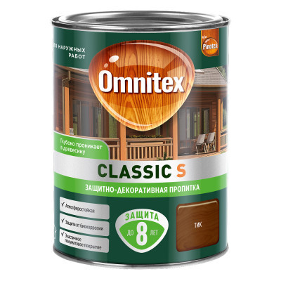 Защитно-декоративная пропитка Omnitex Classic S Тик 0,9л