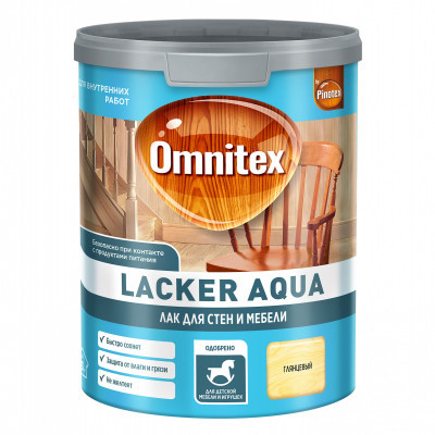 Лак для мебели и стен Omnitex Lacker Aqua 70 глянцевый 1л