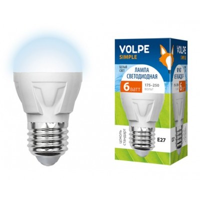 Лампа Volpe LED G45-6W/NW/4200/E27/FR/O шар