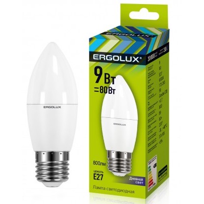 Лампа Ergolux LED С35 9W E27 6500K
