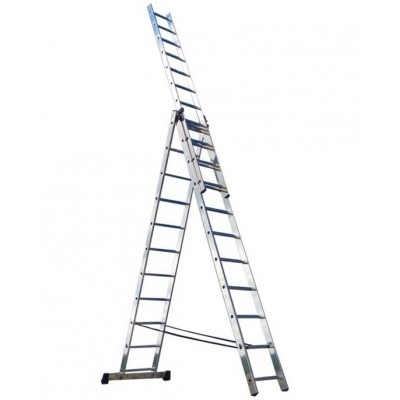 Лестница трехсекционная, алюминиевая РемоКолор Profi 12 ступеней (3.43м-8.41м)